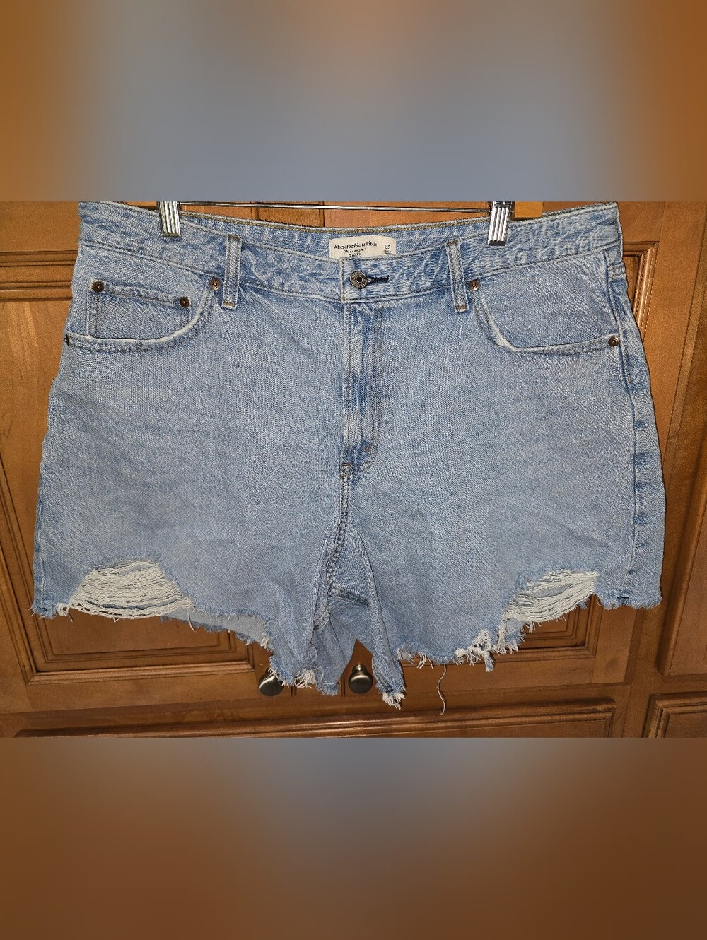Abercrombie & Fitch Distressed Light Blue Denim Cutoff Shorts
